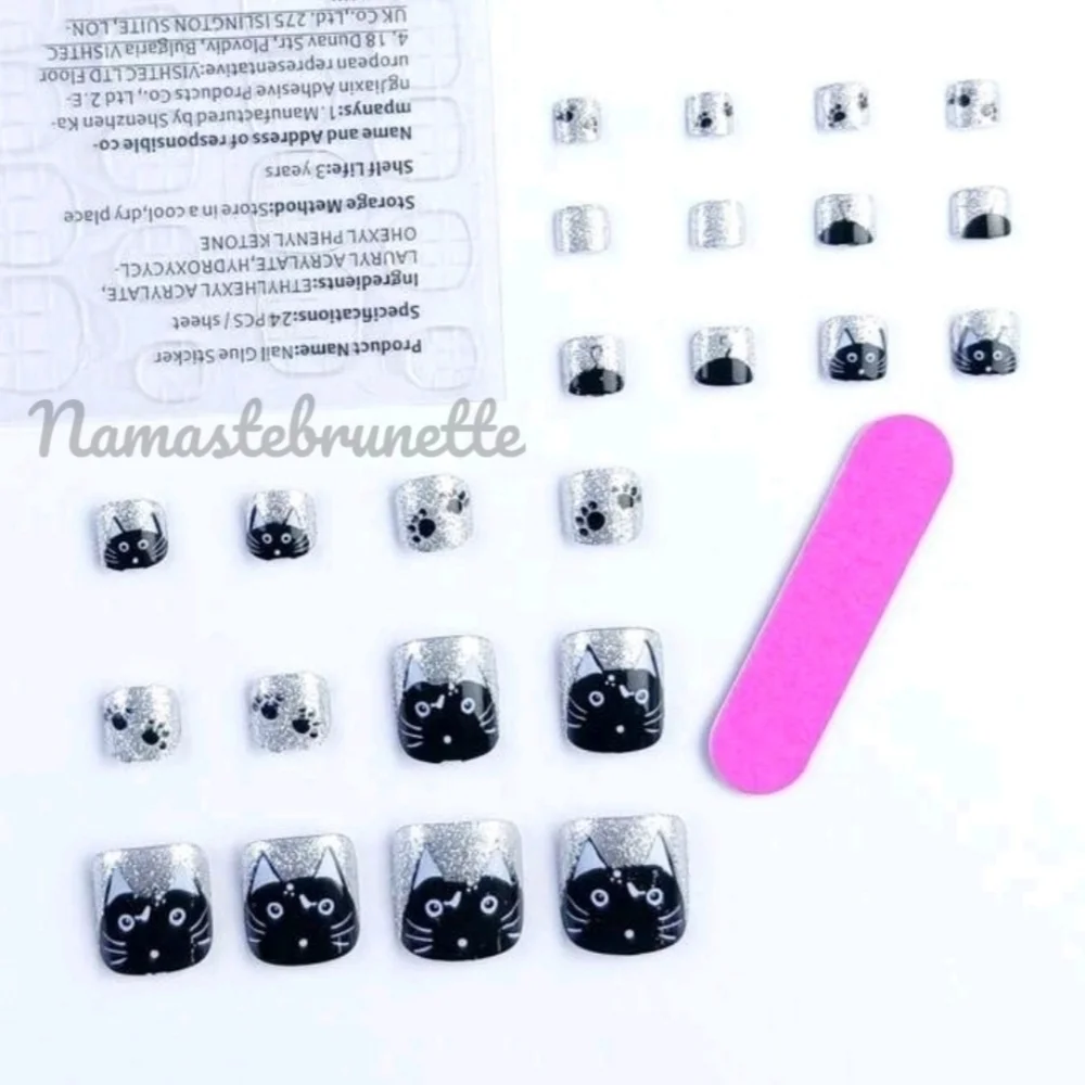 2/$16 Cat Glitter Press On Toenails